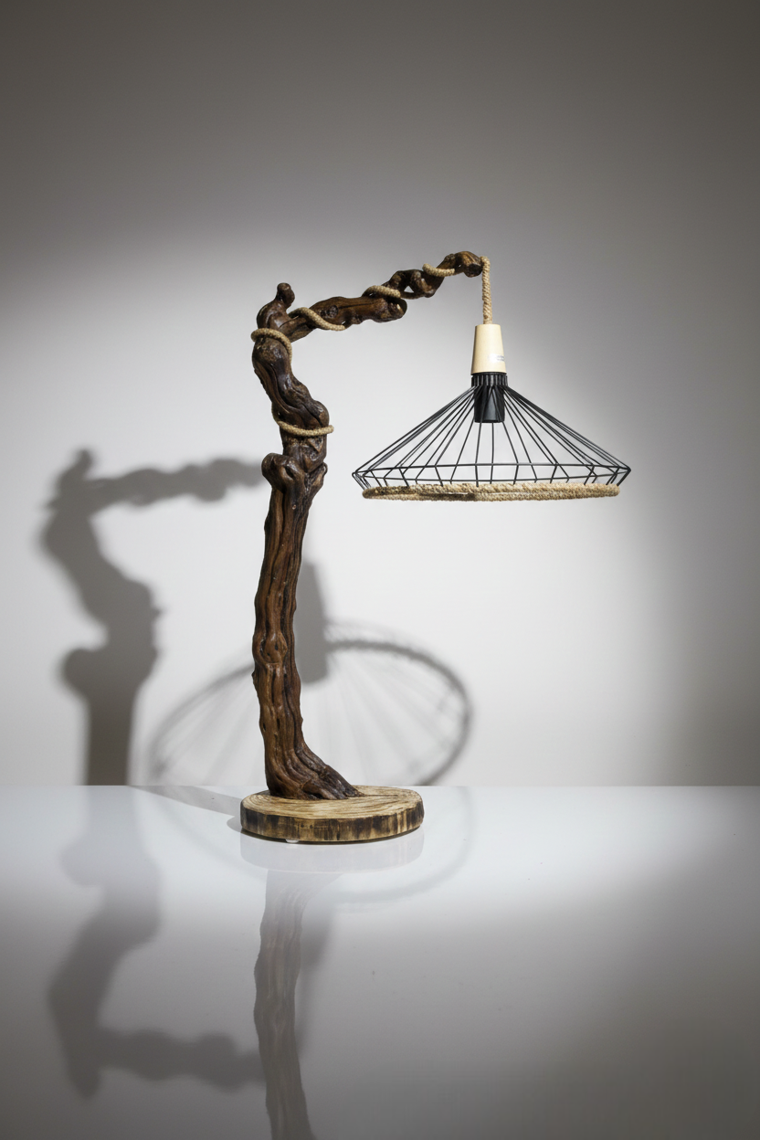 Skulpturalna lampa s lanenim sjenilom - WOODA