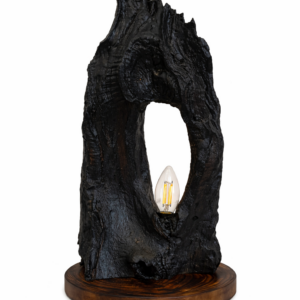 Skulpturalna Stolna Lampa od Crnog Drveta – "Dark Forest"