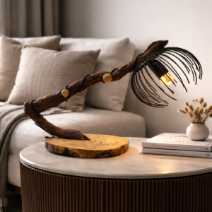 Skulpturalna Stolna Lampa Ručni Rad – "Black Bark"